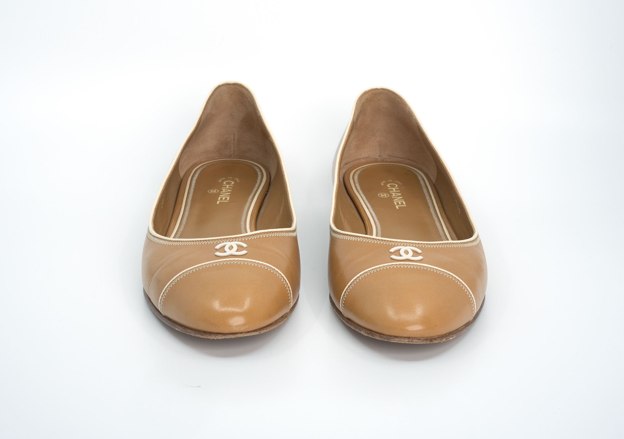 Chanel Tan & Cream Ballet Flats