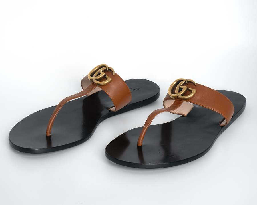 Gucci Calfskin GG Marmont Thong Sandals