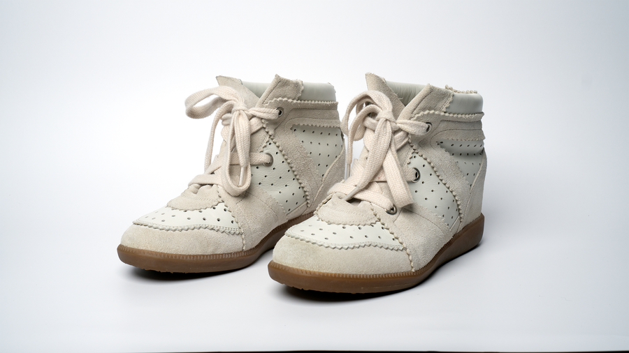Isabel Marant  Bobby Wedge Suede Sneaker- Cream