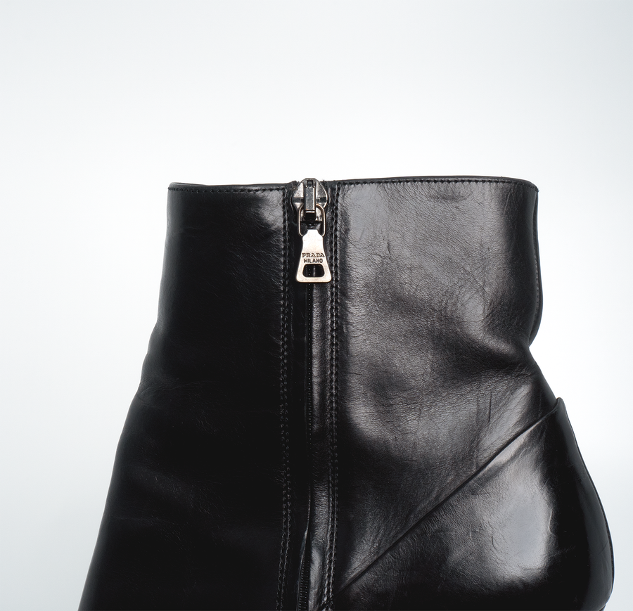 Prada Black Leather Booties