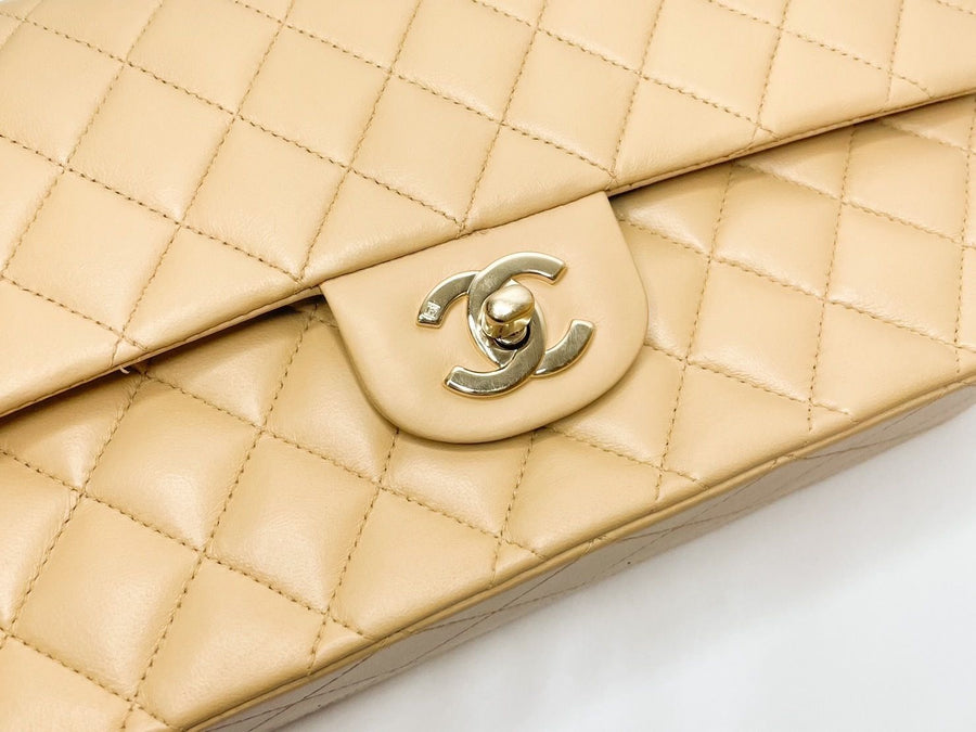 Chanel Lambskin Medium Classic Double Flap- Beige